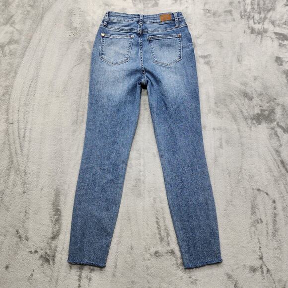 Judy Blue Jeans Womens 3/26 Blue High Rise Relaxed Fit Skinny Raw Hem Stretch - Picture 4 of 15